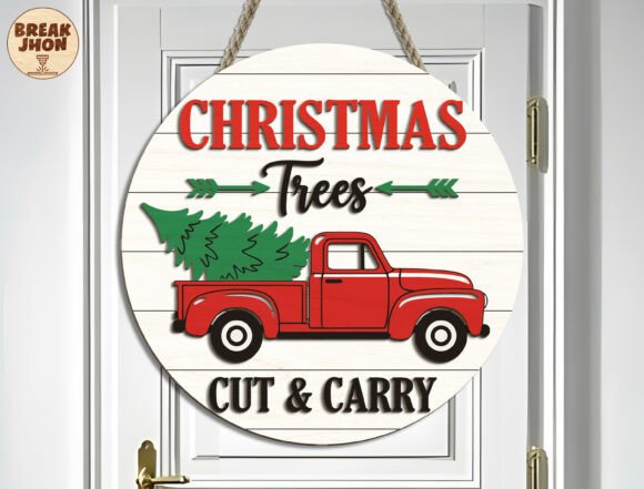 Download Red Truck Christmas Round Sign Svg - Sign Collection