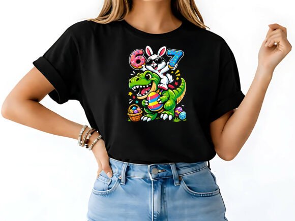 Download Bunny Riding Dino 6 7 T-Shirt Design - Sign Collection