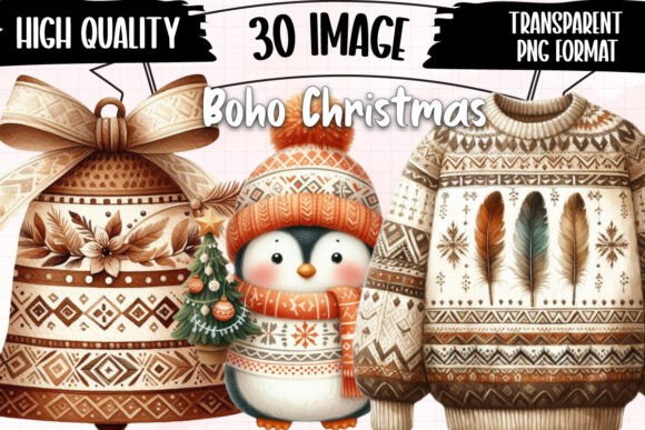 Download Boho Christmas Sublimation Clipart - Boho christmas Collection