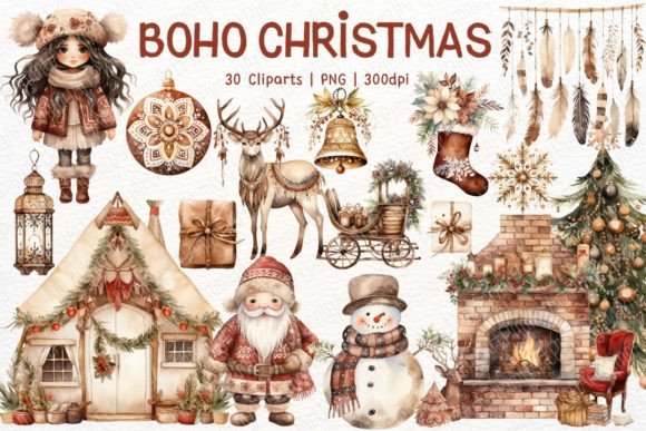Download Boho Christmas Watercolor Sublimation - Premium Resources