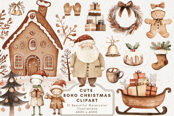 Download Cute Boho Christmas Clipart - Boho christmas Collection