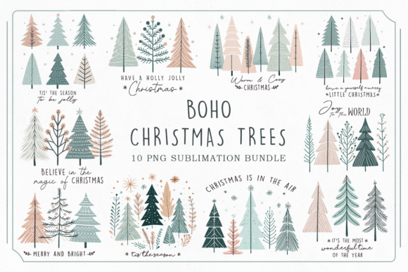 Download Boho Christmas Trees PNG Bundle - Boho christmas Collection