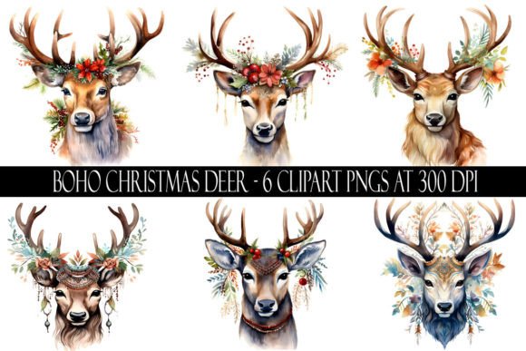 Download Boho Christmas Deer Clipart - Boho christmas Collection