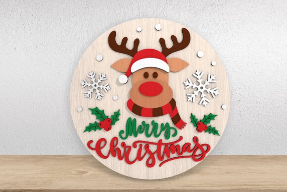 Download Reindeer Merry Christmas Round Sign SVG - Sign Collection