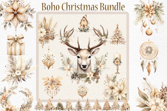 Download Boho Christmas Clipart Bundle Cozy - Boho christmas Collection