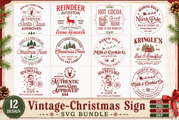 Download Vintage Christmas Sign SVG Bundle, Rusti - Sign Collection