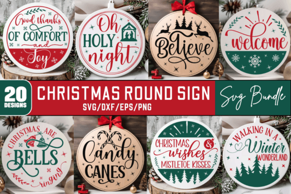 Download Christmas Round Sign SVG Design Bundle - Sign Collection