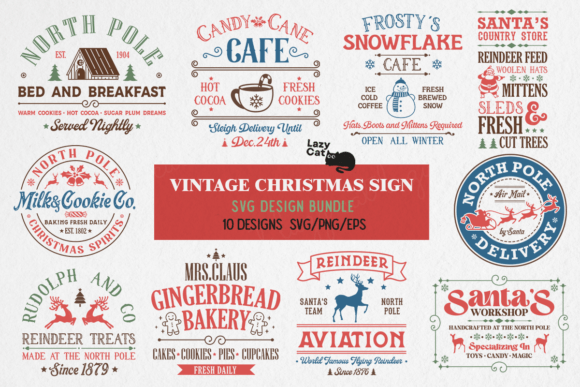Download Vintage Christmas Sign SVG Bundle - Sign Collection