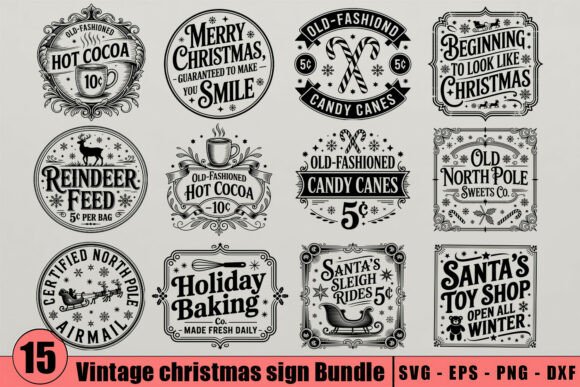 Download Vintage Christmas Sign SVG Bundle - Sign Collection