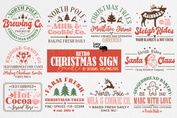 Download Retro Christmas Sign SVG Design Bundle - Sign Collection