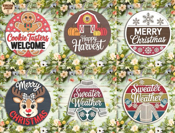 Download Holiday Round Door Sign SVG Bundle - Sign Collection