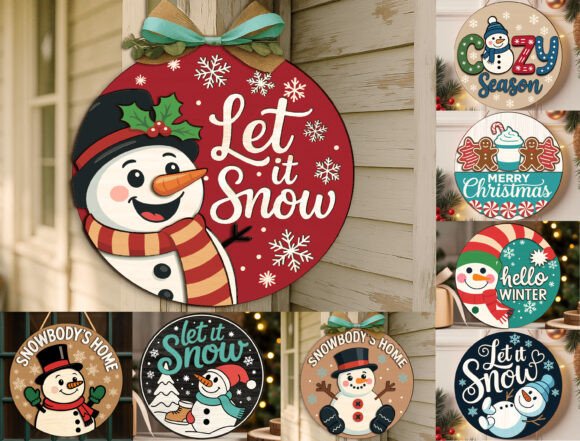 Download Snowman Christmas Door Sign Bundle Svg - Sign Collection